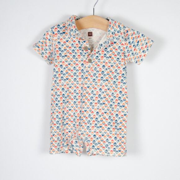 Tea Collection Short Sleeve Cotton Geometric Print Romper Baby 6-12m - Picture 1 of 7
